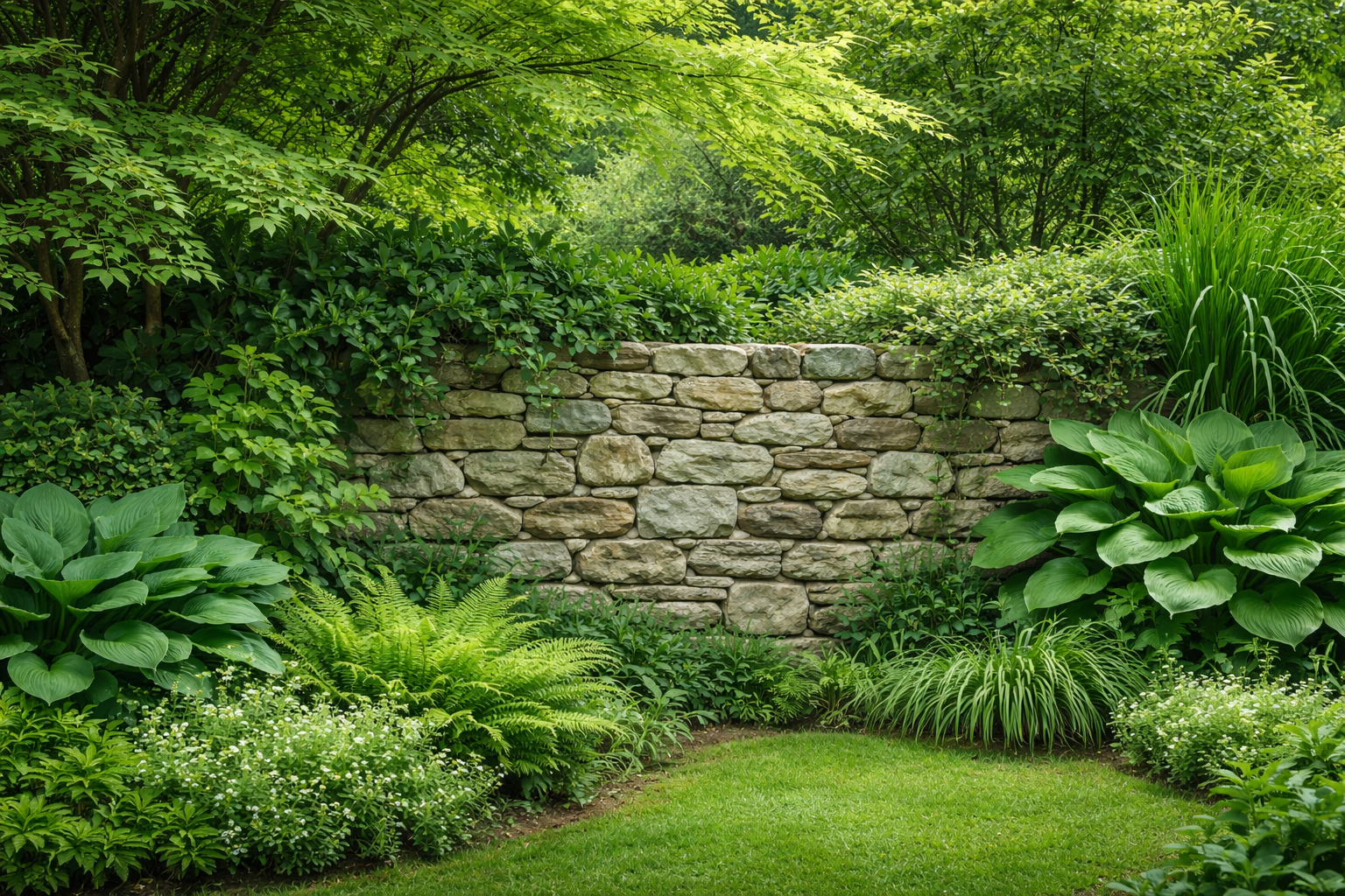 Bild einer bewachsten Mauer aus Sandstein.