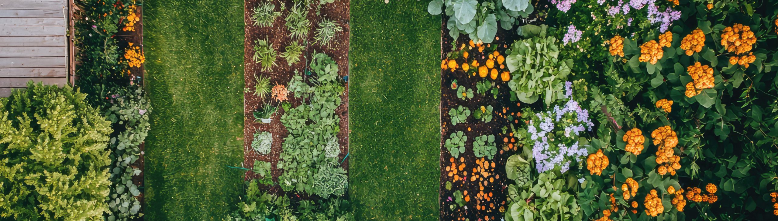 Fotografie eines Nutzgartens aus der Topshot-Perspektive.